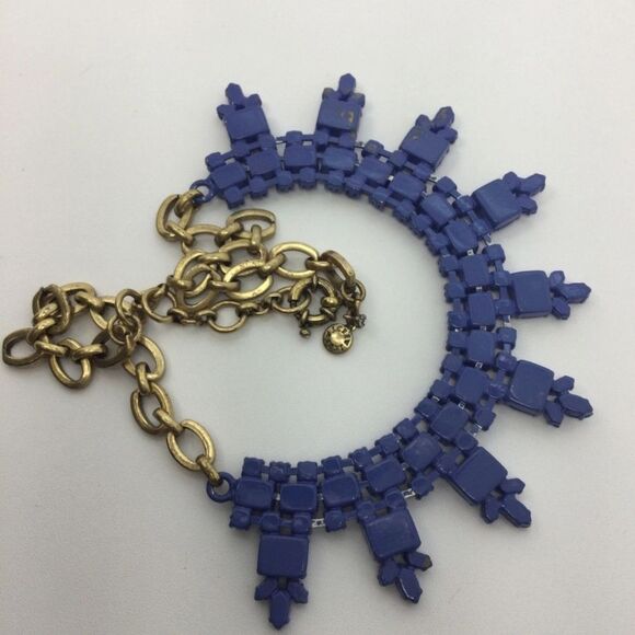 J. Crew Goldtone Blue Painted Enamel Necklace 16" - Picture 5 of 6